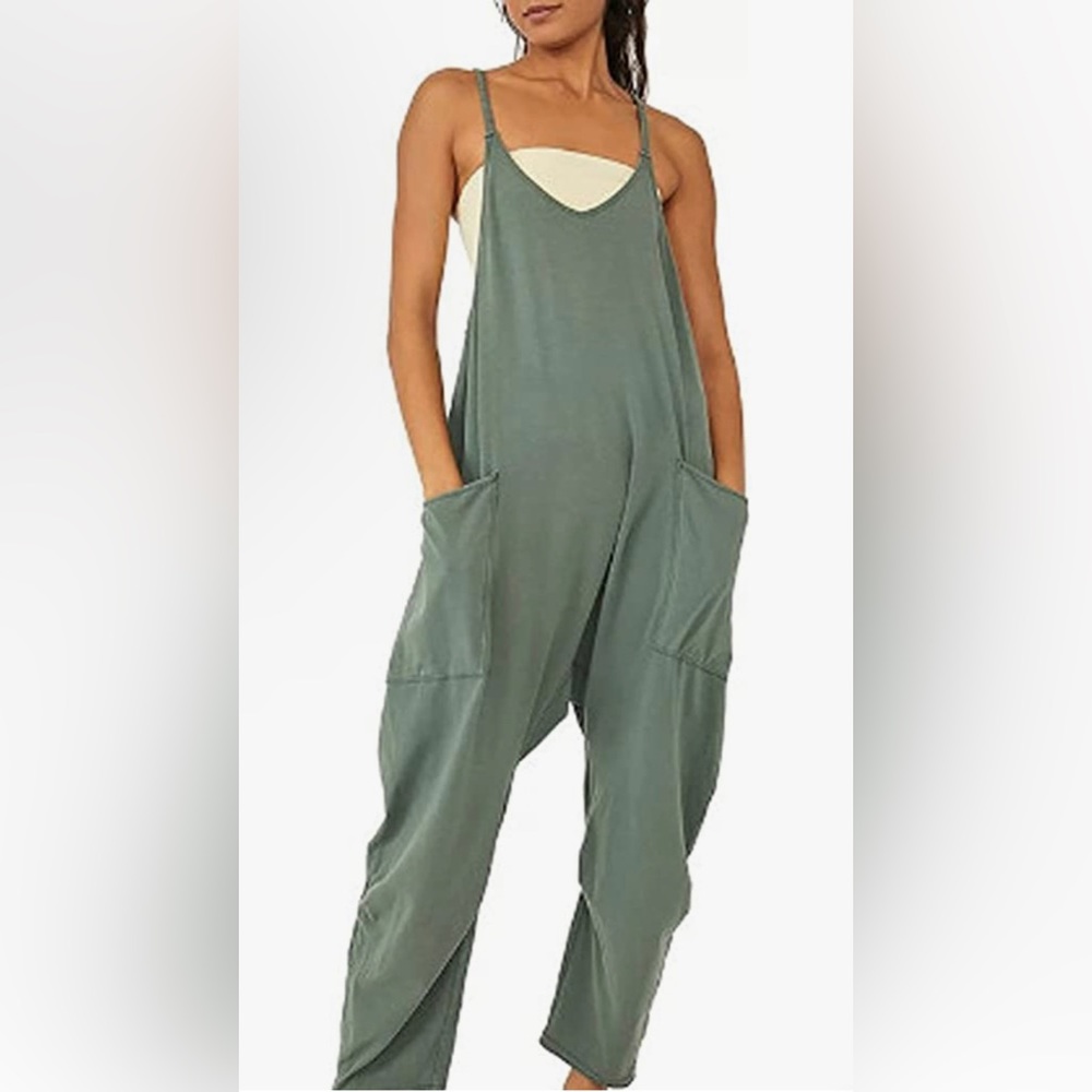 Spaghetti Strap Long Pant Wide Leg Pants with Two Pockets